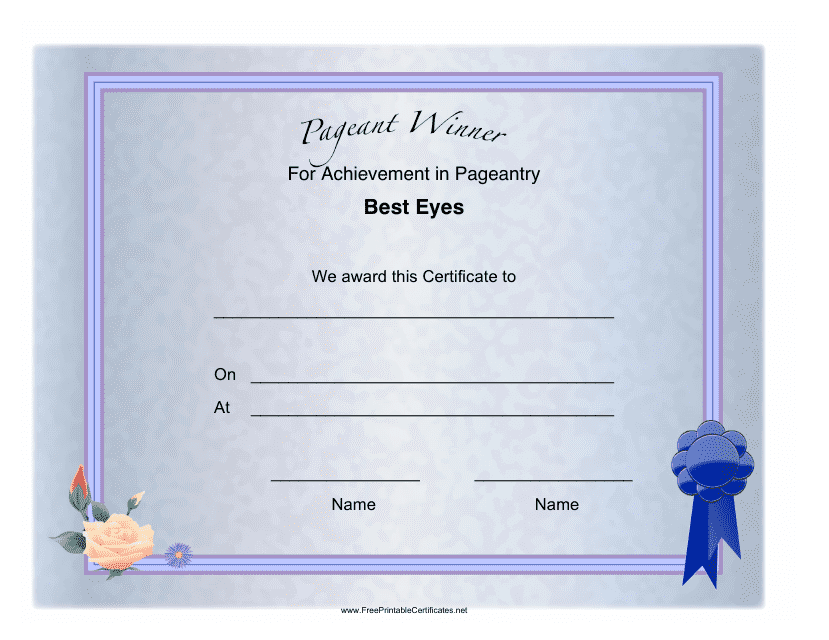 Pageant Best Eyes Achievement Certificate Template