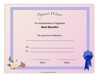 Pageant Most Beautiful Achievement Certificate Template ...