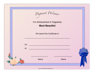 Document preview: Pageant Most Beautiful Achievement Certificate Template