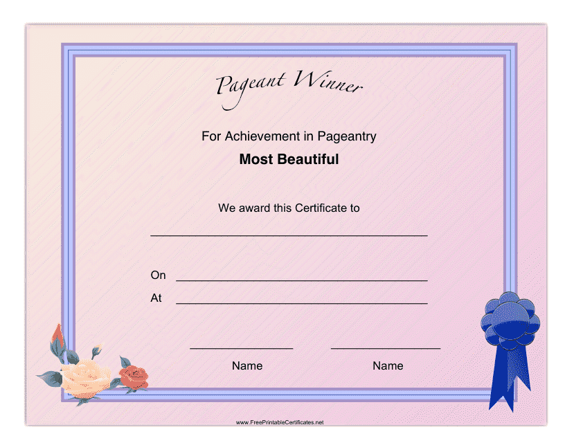 Pageant Most Beautiful Achievement Certificate Template Preview