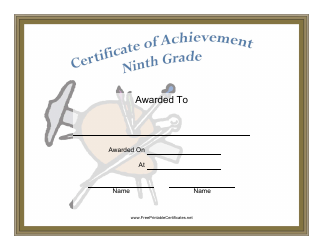 Document preview: Ninth Grade Achievement Certificate Template