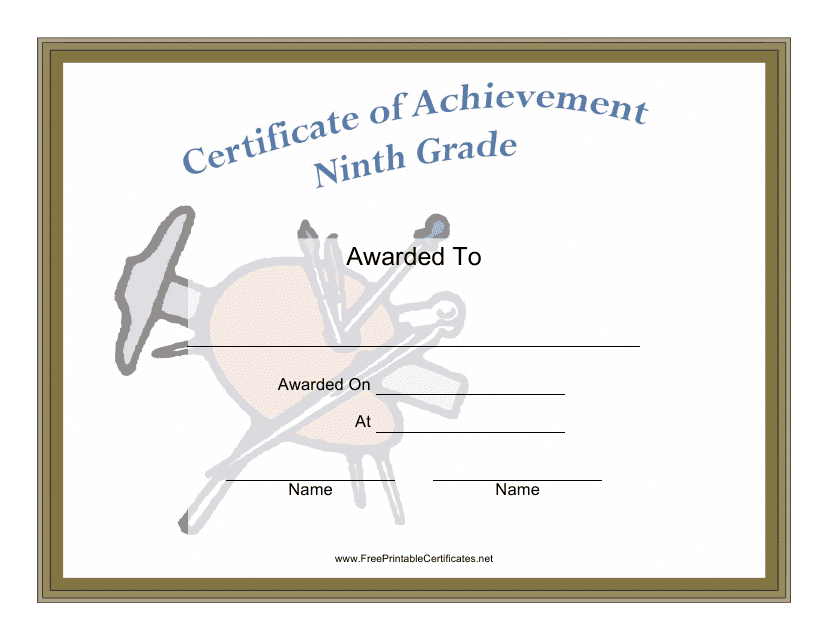 Ninth Grade Achievement Certificate Template