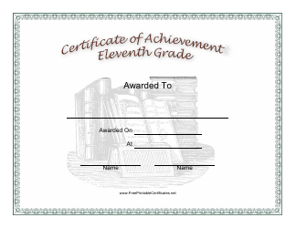 Document preview: Eleventh Grade Achievement Certificate Template