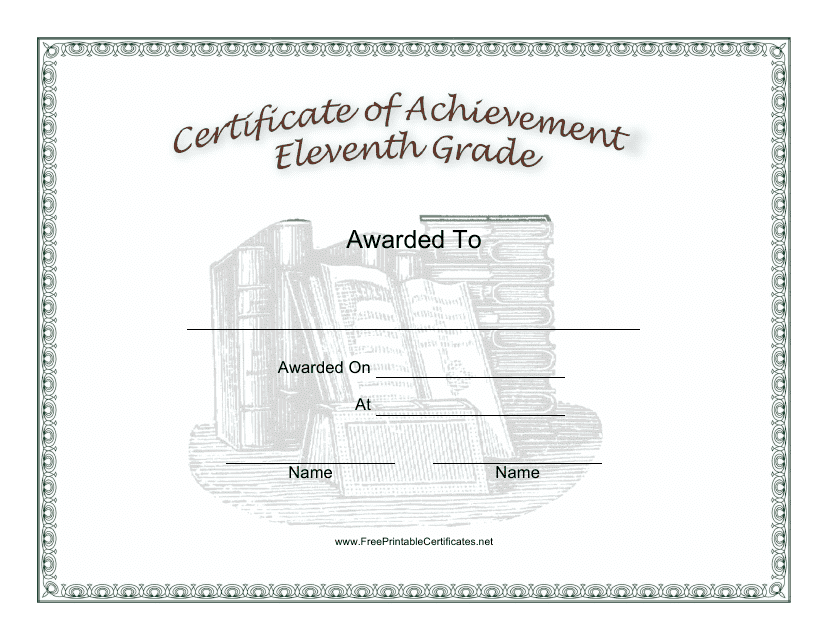 Eleventh Grade Achievement Certificate Template Image Preview</br>