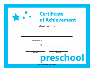 Document preview: Preschool Achievement Certificate Template