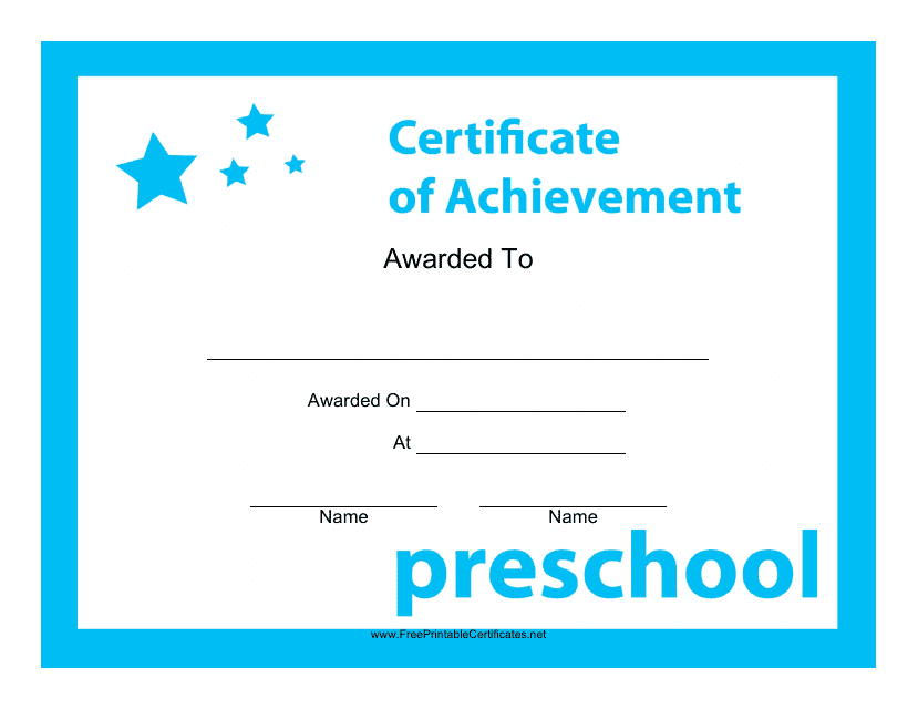 Preschool Achievement Certificate Template featuring stars