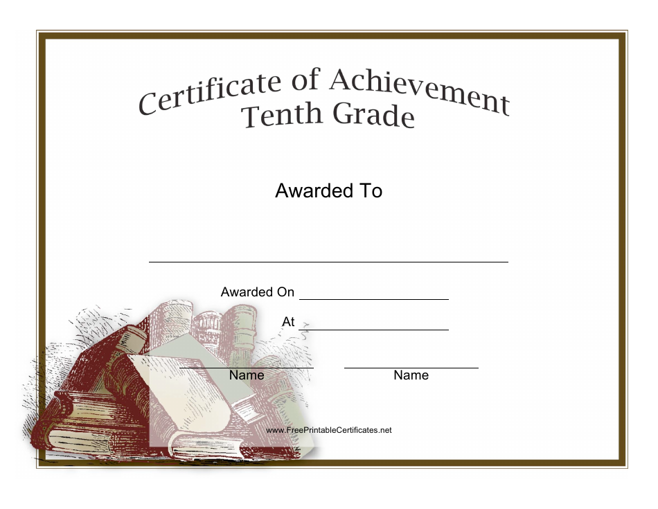 Tenth Grade Achievement Certificate Template Preview Image