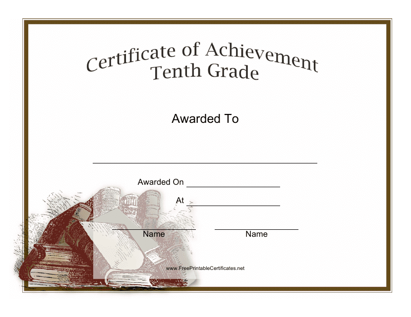 &quot;Tenth Grade Achievement Certificate Template&quot; Download Pdf