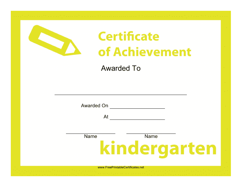 Kindergarten Achievement Certificate Template - Yellow