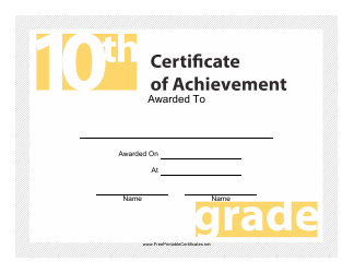 Document preview: 10th Grade Achievement Certificate Template