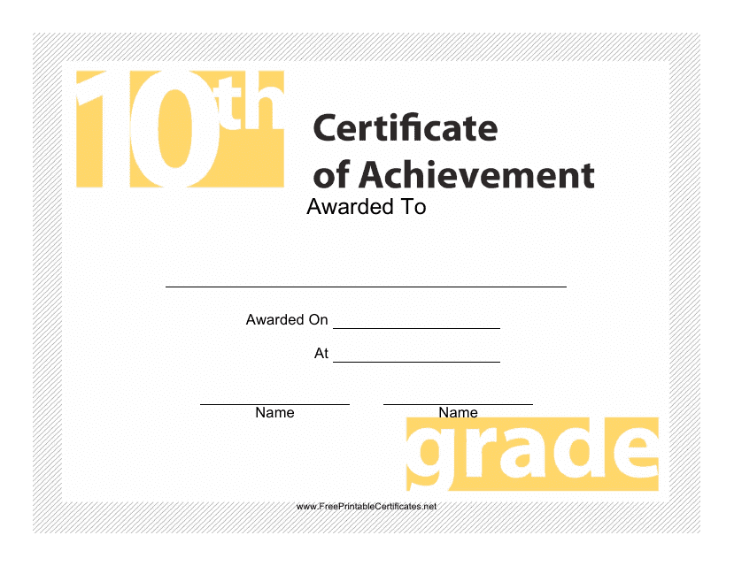 10th Grade Achievement Certificate Template