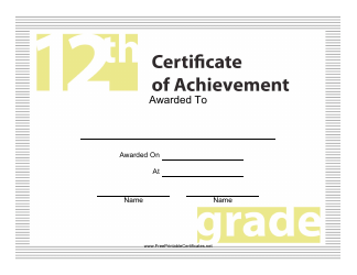 Document preview: 12th Grade Achievement Certificate Template