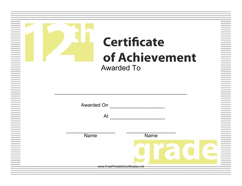 12th Grade Achievement Certificate Template
