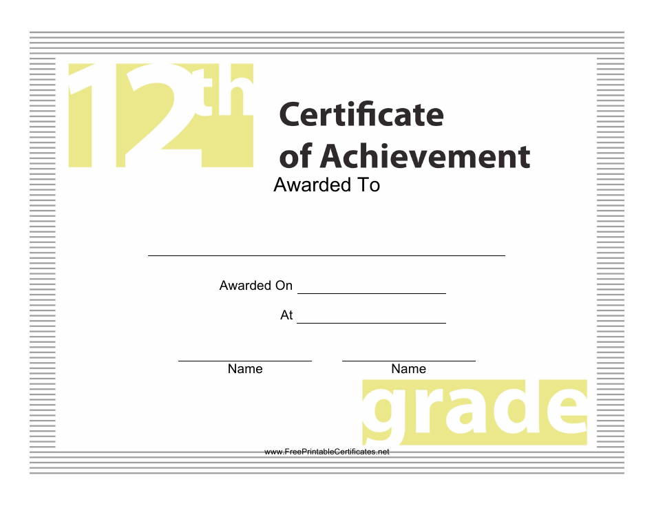 12th Grade Achievement Certificate Template - Elegant Design