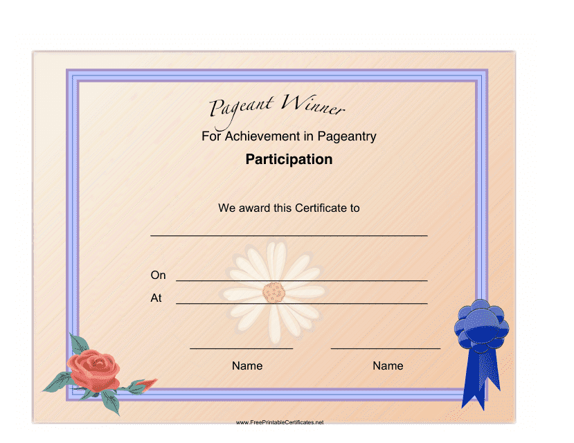 Pageant Participation Achievement Certificate Template