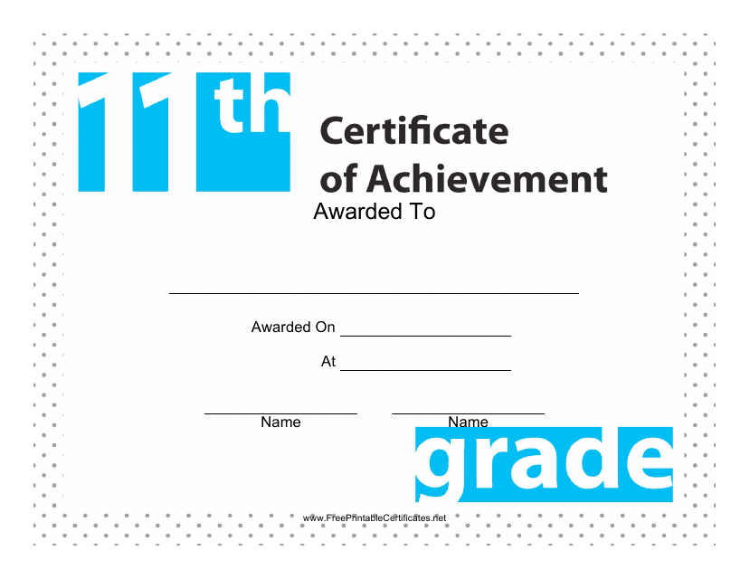 11th Grade Achievement Certificate Template