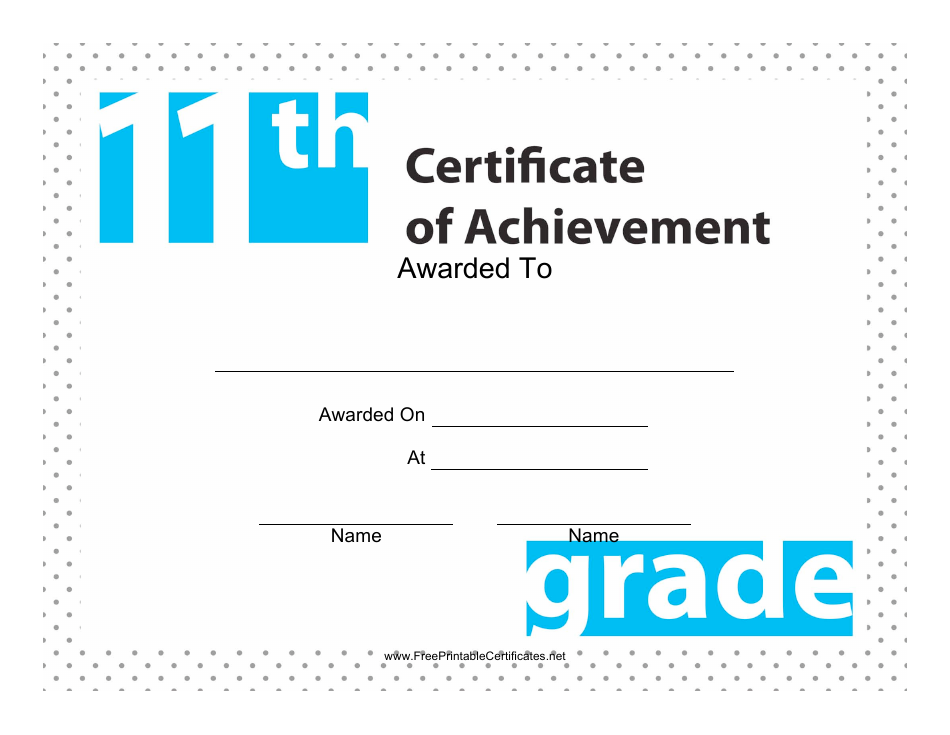11th Grade Achievement Certificate Template