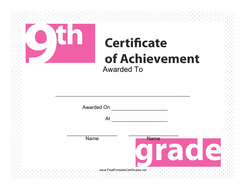 9th Grade Achievement Certificate Template - Customize and Print