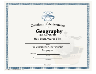 Document preview: Geography Certificate of Achievement Template