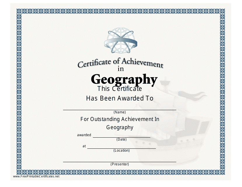 Geography Certificate of Achievement Template - Preview