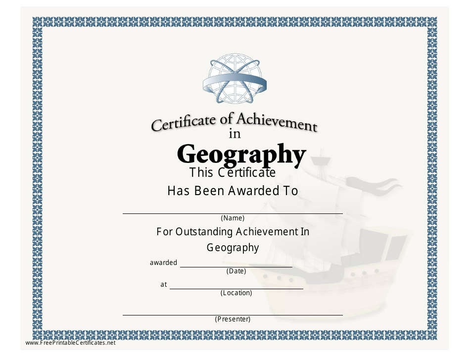 Geography Certificate of Achievement Template - Preview