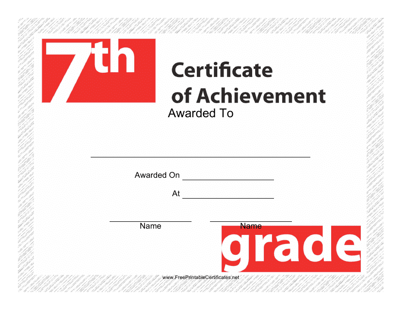 7th Grade Achievement Certificate Template