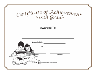 Document preview: Sixth Grade Achievement Certificate Template