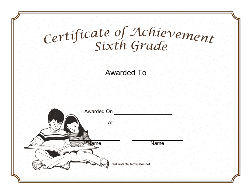 Sixth Grade Achievement Certificate Template - A customizable document to recognize and commemorate the achievements of sixth-grade students.