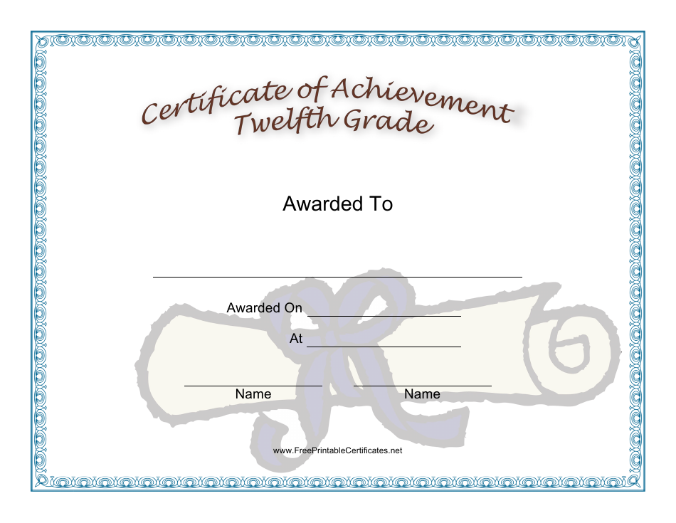 Customizable Twelfth Grade Achievement Certificate Template