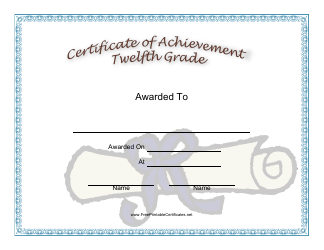 Document preview: Twelfth Grade Achievement Certificate Template