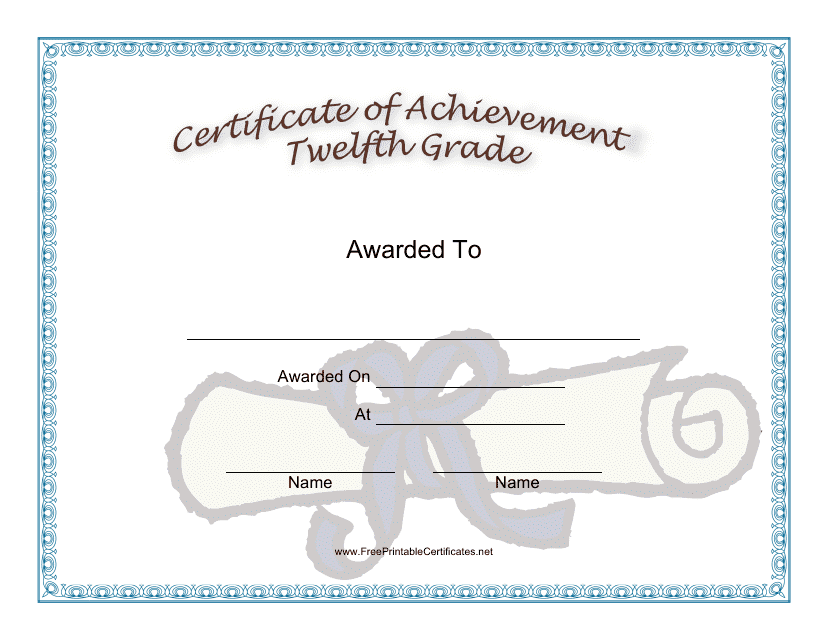 Customizable Twelfth Grade Achievement Certificate Template