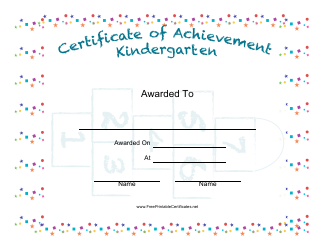Document preview: Kindergarten Achievement Certificate Template