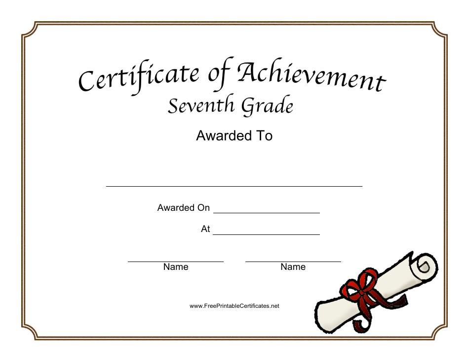 Seventh Grade Achievement Certificate Template Sample