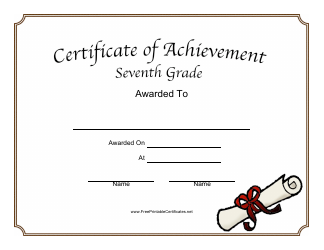 Document preview: Seventh Grade Achievement Certificate Template