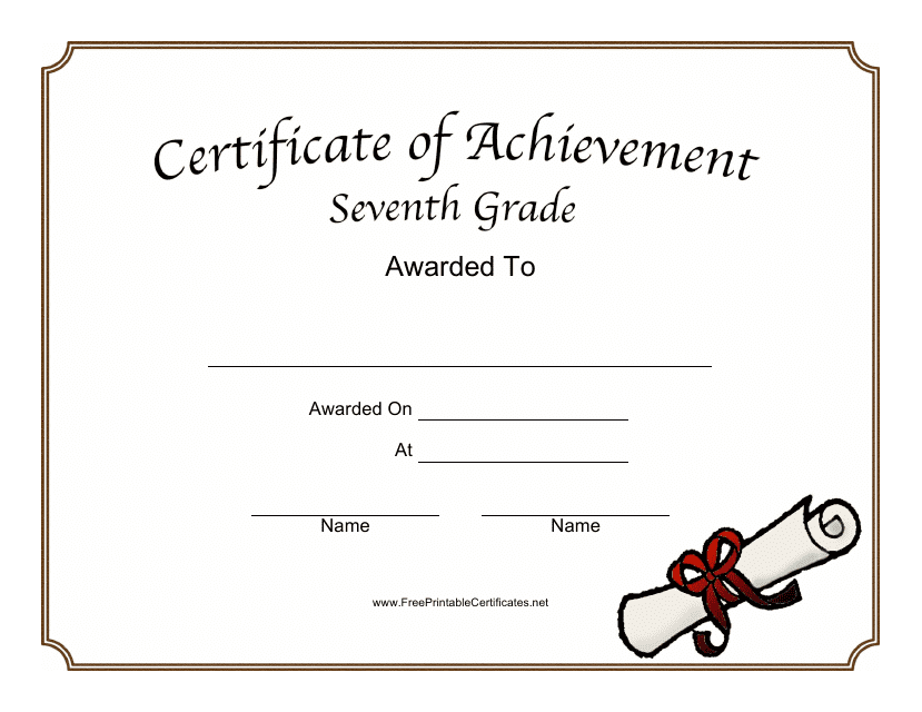Seventh Grade Achievement Certificate Template