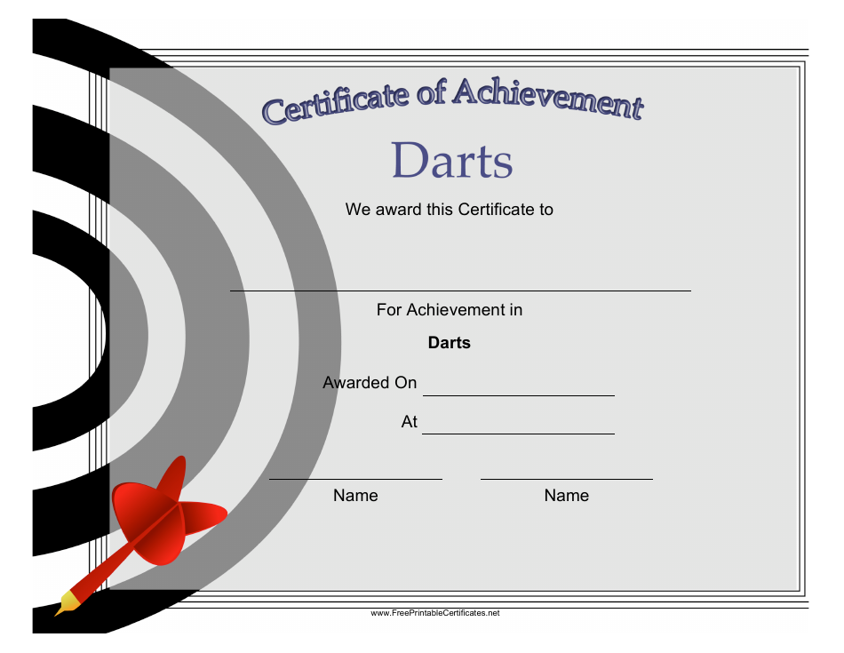 Darts Certificate of Achievement Template Preview