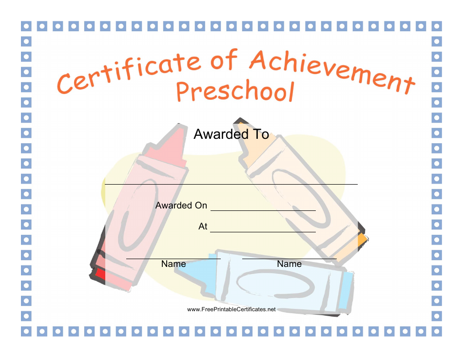 Preschool Achievement Certificate Template with Pencils