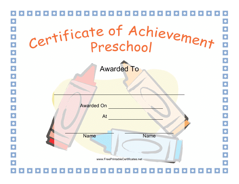 Preschool Achievement Certificate Template - Pencils