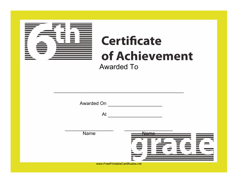 6th Grade Achievement Certificate Template - A professionally designed certificate template to celebrate the academic achievements of 6th-grade students.