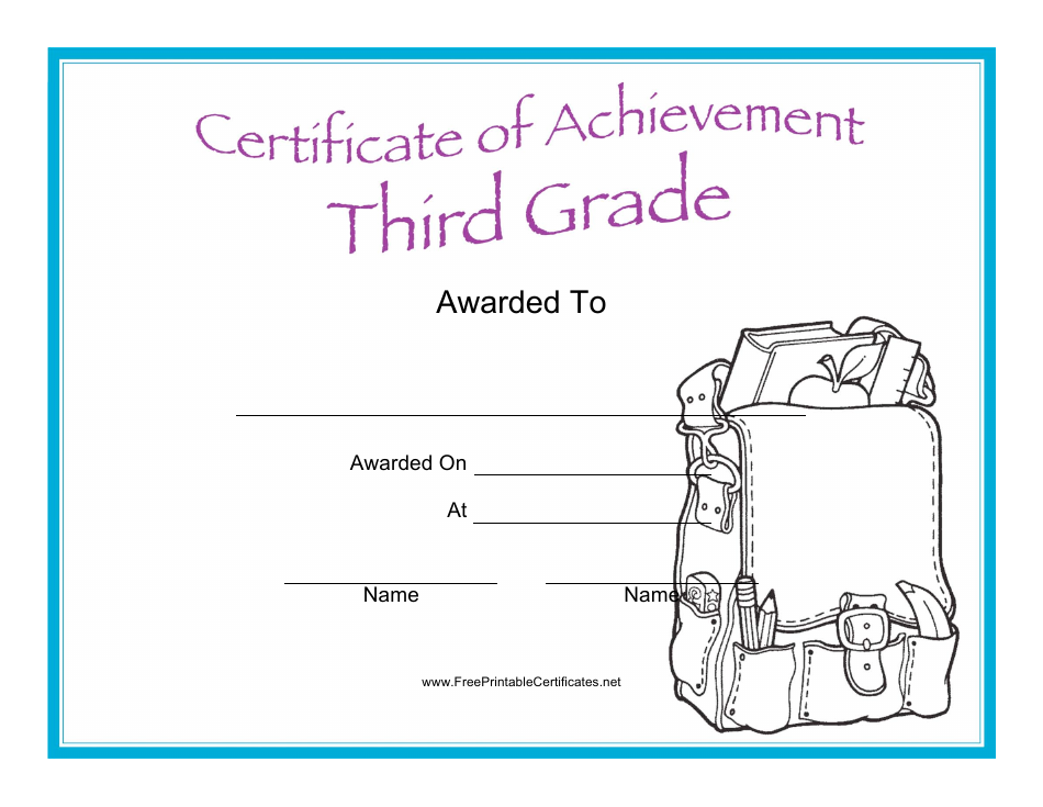 Third Grade Achievement Certificate Template