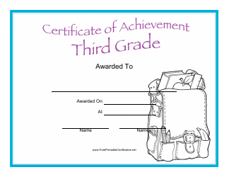 Document preview: Third Grade Achievement Certificate Template