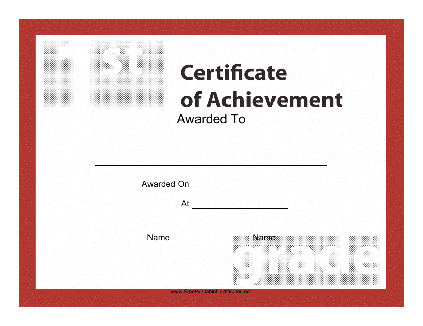 &quot;1st Grade Achievement Certificate Template&quot; Download Pdf