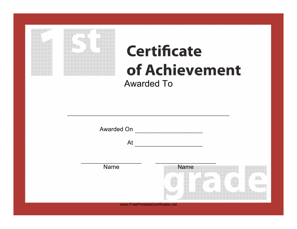 1st Grade Achievement Certificate Template - Preview Image