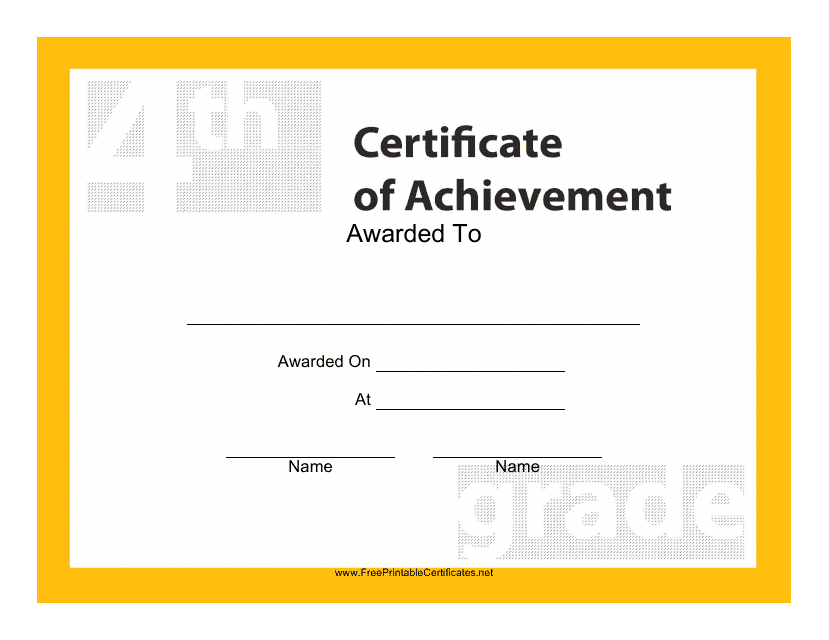 4th Grade Achievement Certificate Template - A colorful and vibrant certificate template that celebrates a student's remarkable achievement in fourth grade.