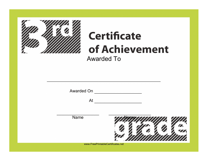 3rd Grade Achievement Certificate Template - Green and Gold Design