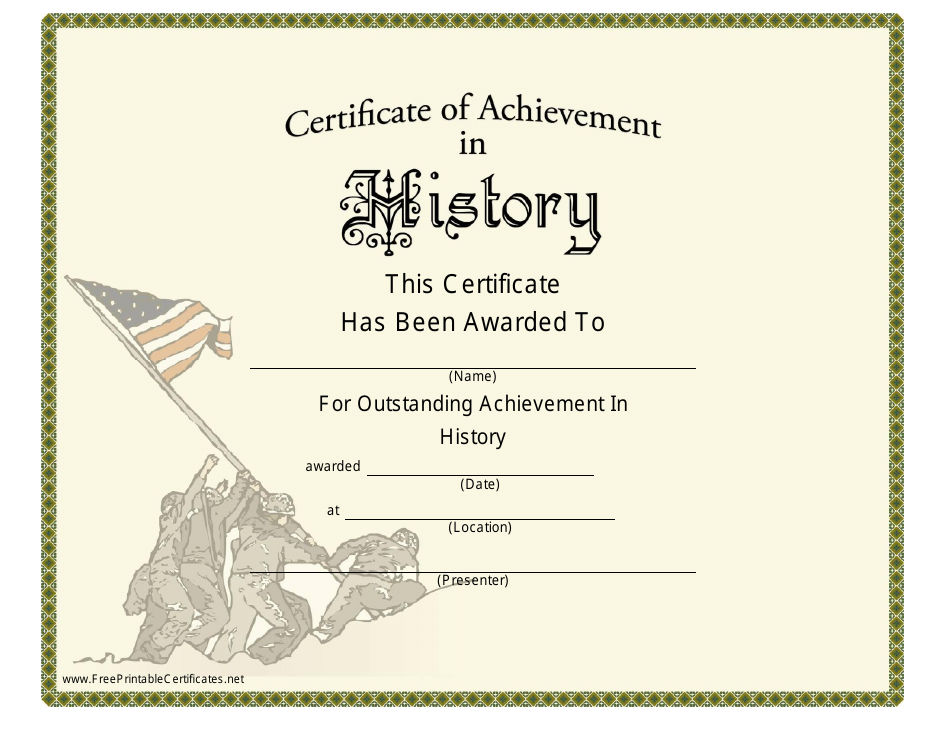 History Certificate of Achievement Template - Example Image