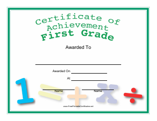 Document preview: First Grade Achievement Certificate Template