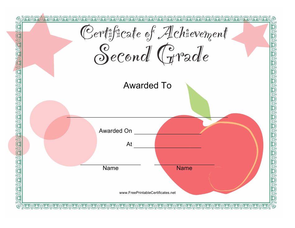 Second Grade Achievement Certificate Template