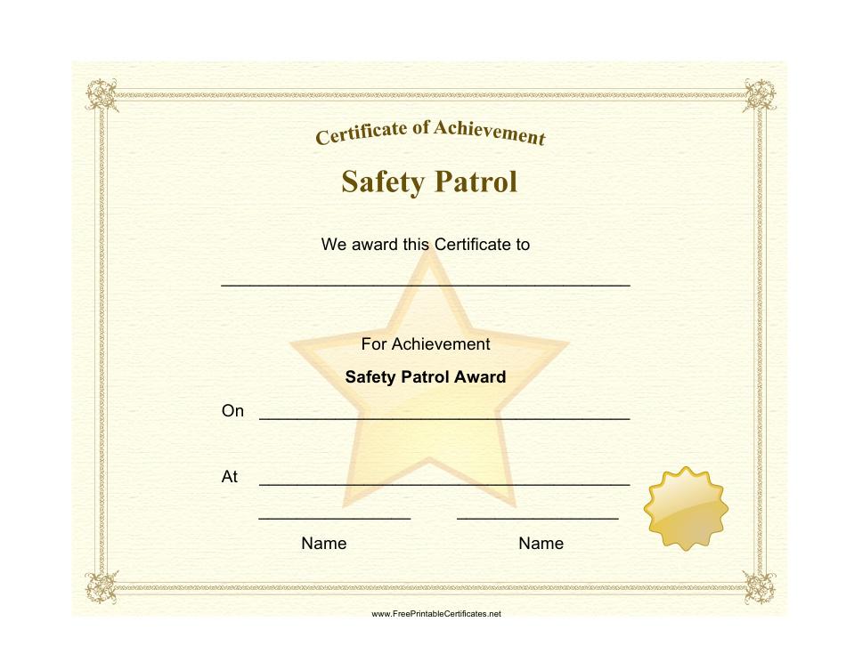 Safety Patrol Achievement Certificate Template, Page 1