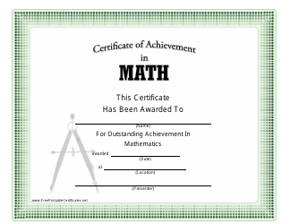 Document preview: Math Certificate of Achievement Template - Green